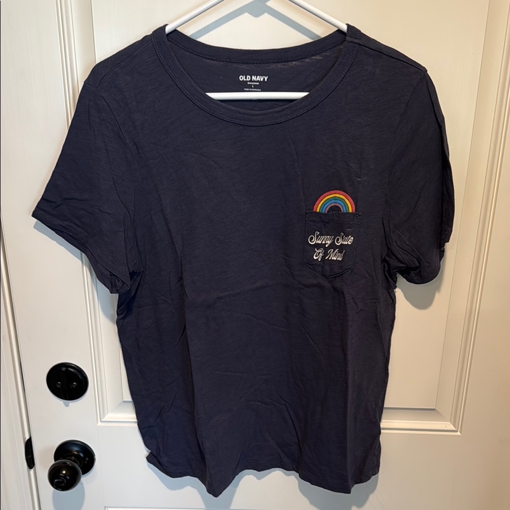 Old Navy Navy T-Shirt with Rainbow Pocket
